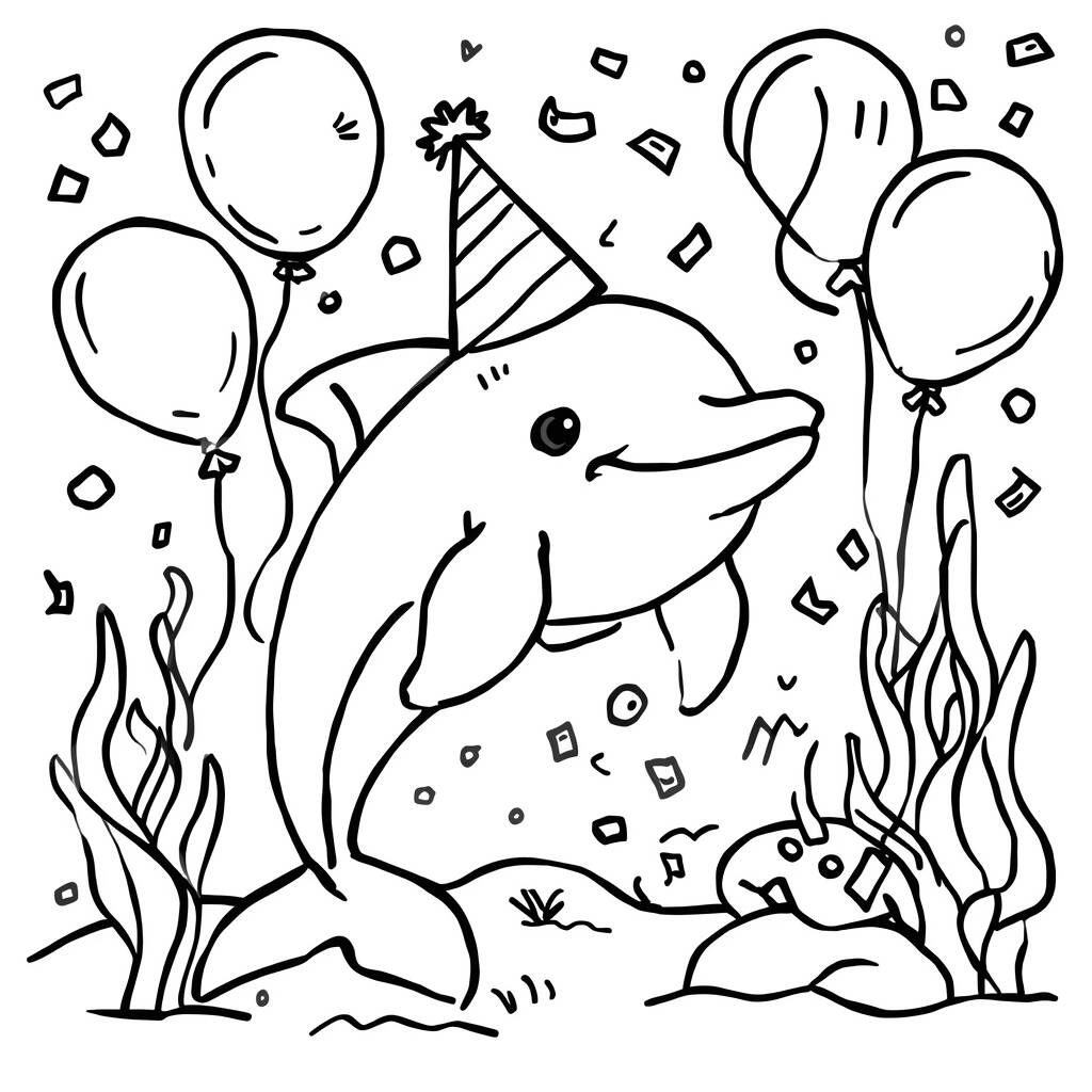 Golfinho em Festa (Desenho para Colorir)