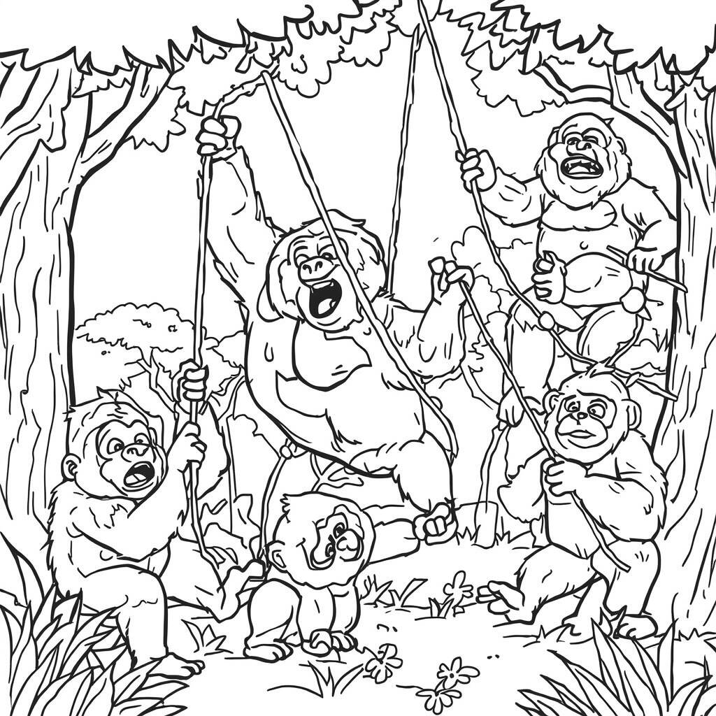Gorila com Amigos (Desenho para Colorir)