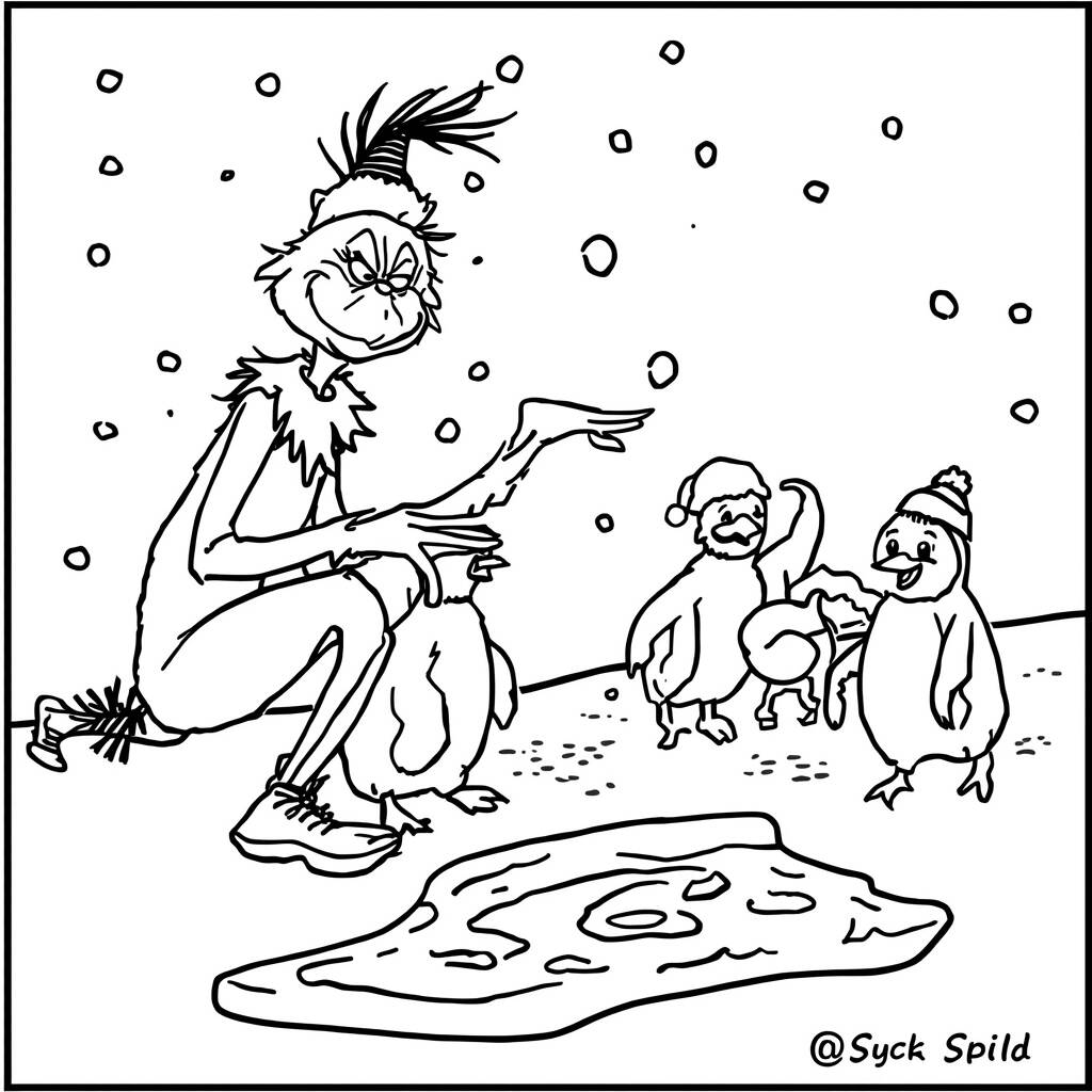 Grinch e Pinguins (Desenho para Colorir)