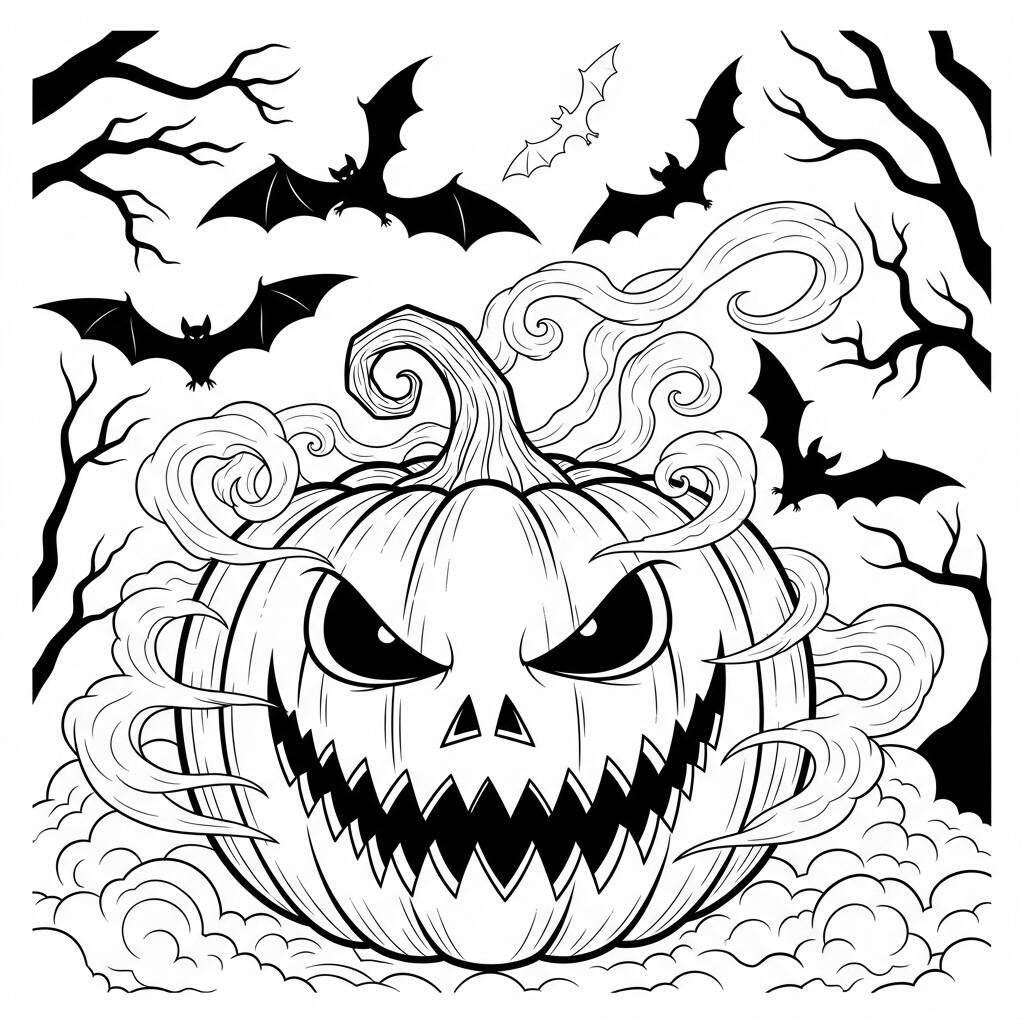 Halloween Abobora Assombrada (Desenho para Colorir)