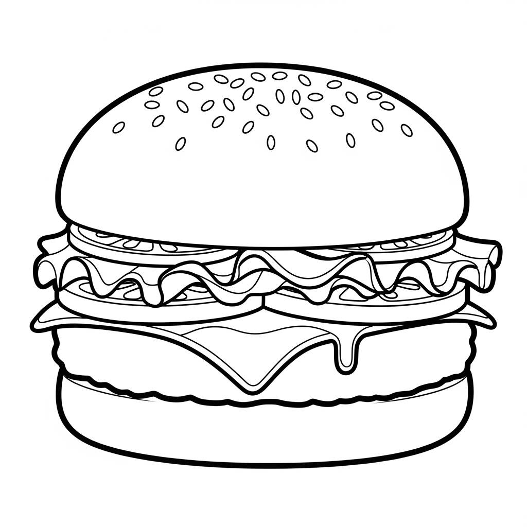 Hamburguer Suculento Simples (Desenho para Colorir)
