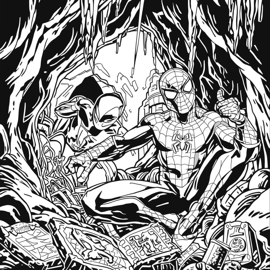Homem Aranha e a Aventura (Desenho para Colorir)