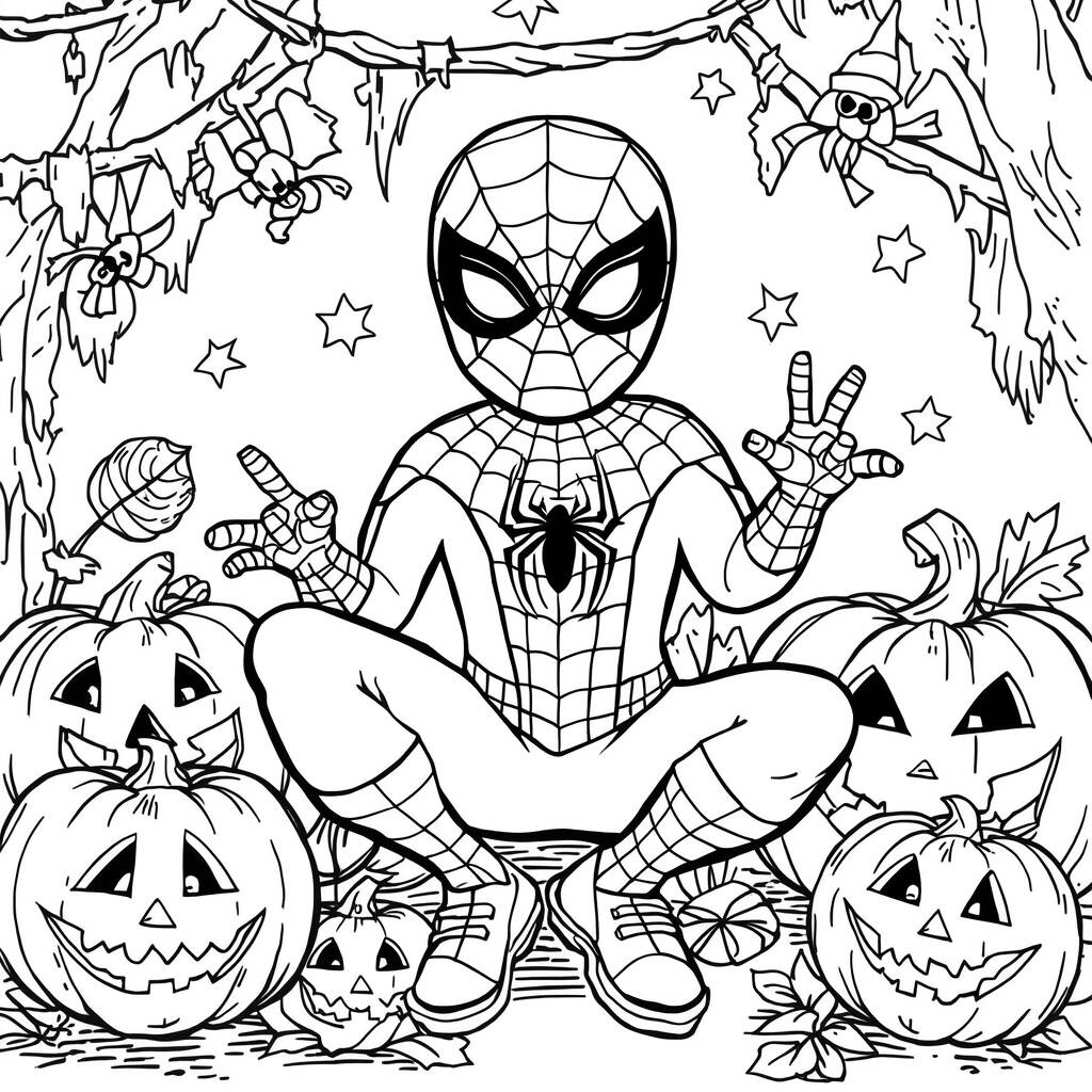 Homem Aranha e o Halloween (Desenho para Colorir)