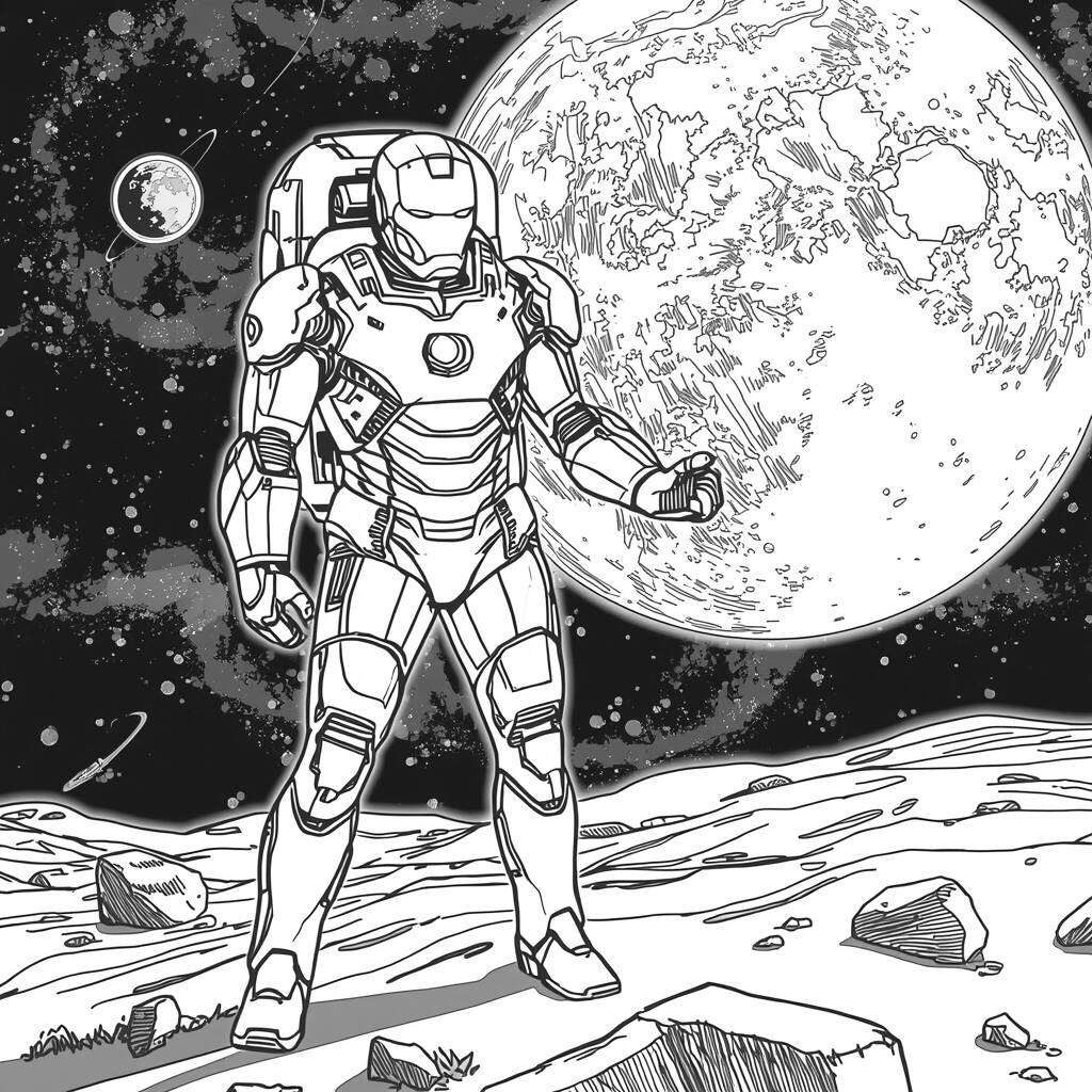 Homem de Ferro e a Lua (Desenho para Colorir)