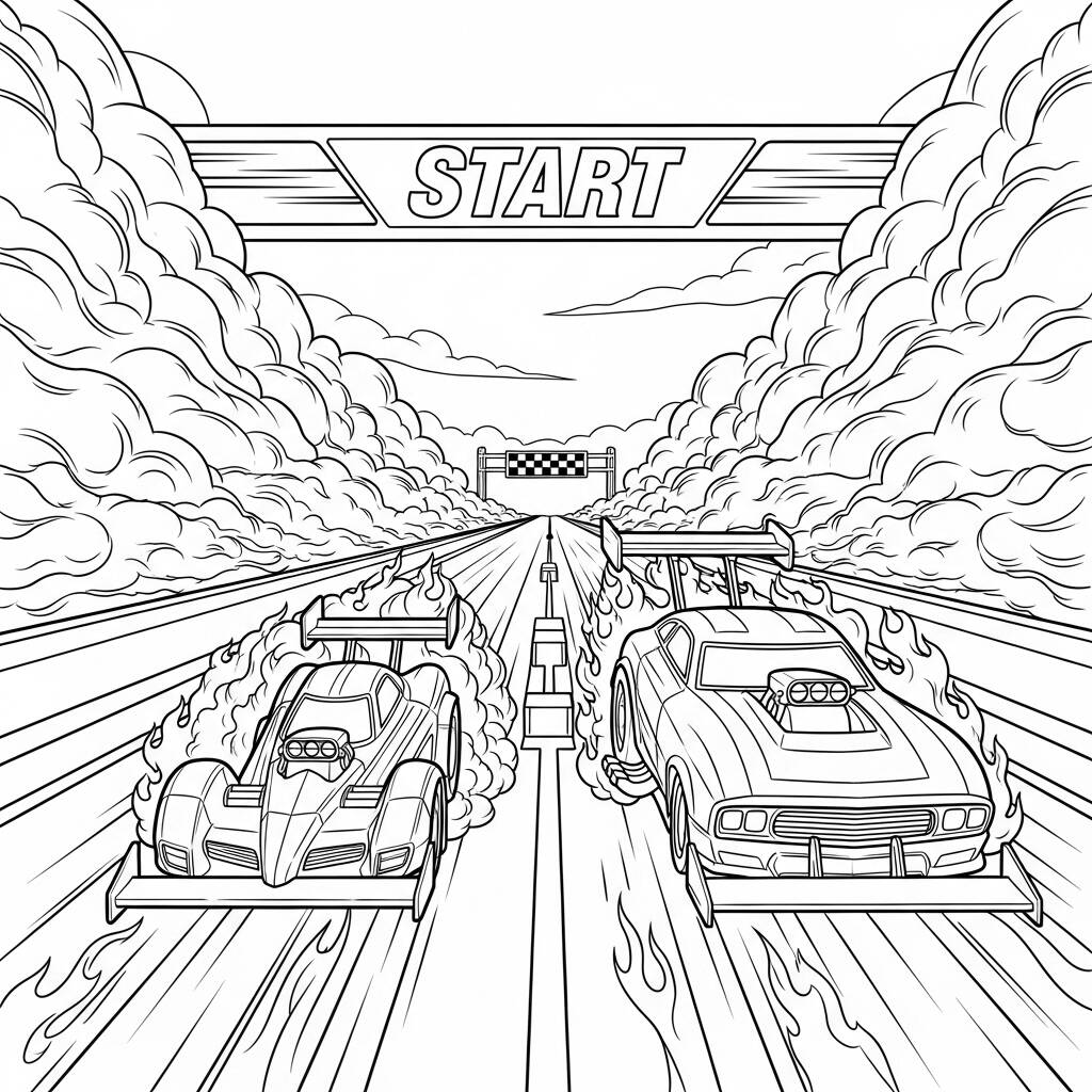 Hot Wheels Drag Racing (Desenho para Colorir)