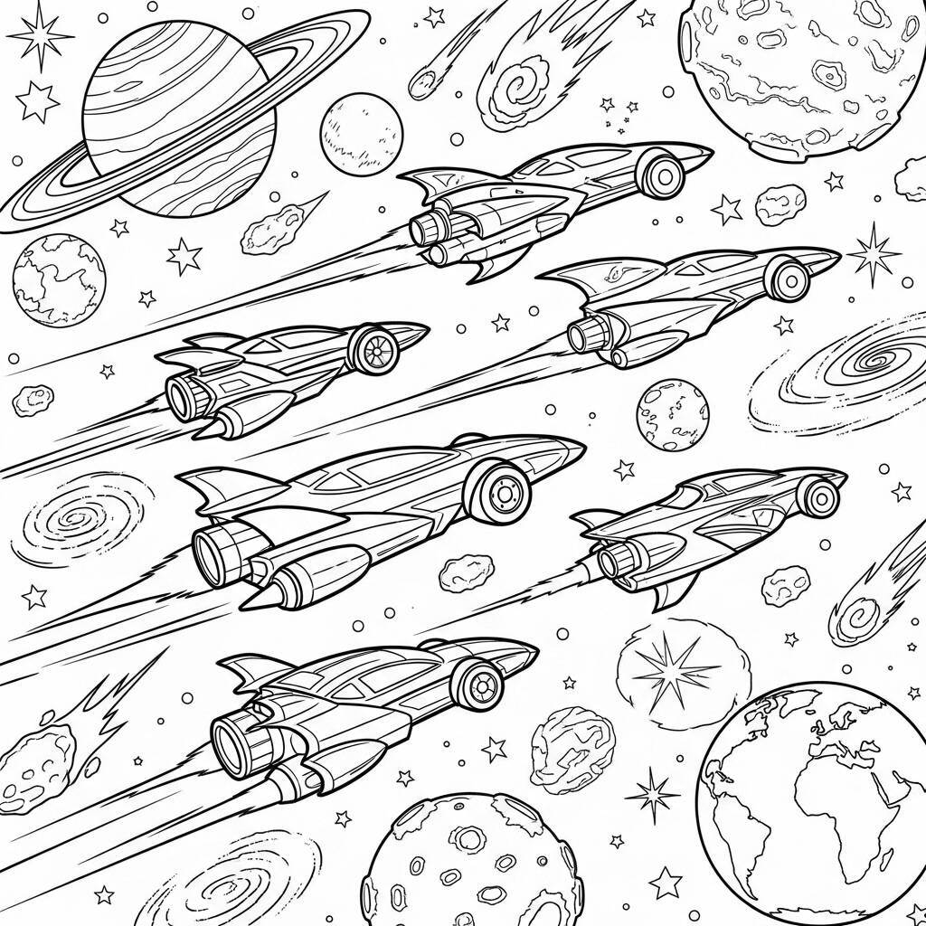 Hot Wheels Space Race (Desenho para Colorir)