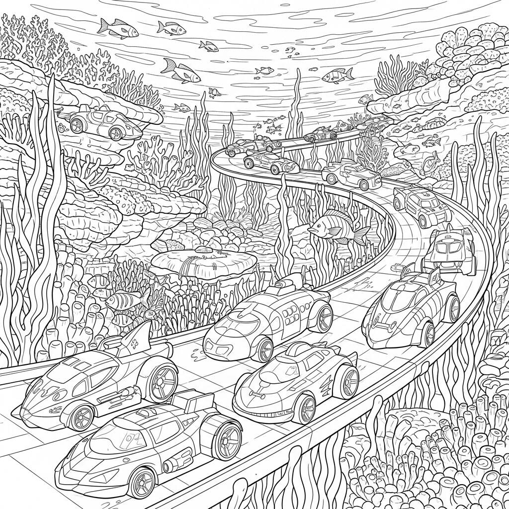 Hot Wheels Underwater Race (Desenho para Colorir)