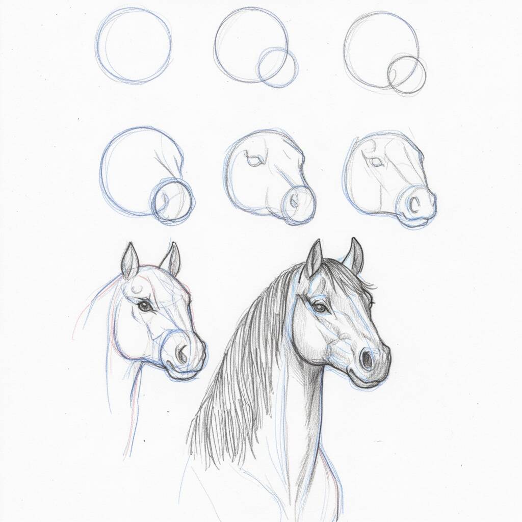 Instruções para desenhar um cavalo em etapas simples