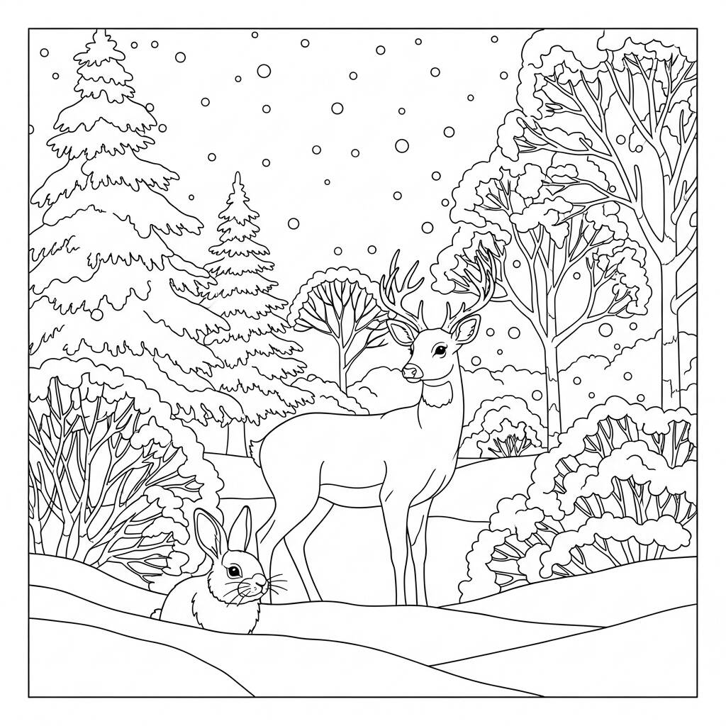 Inverno Animais da Floresta (Desenho para Colorir)