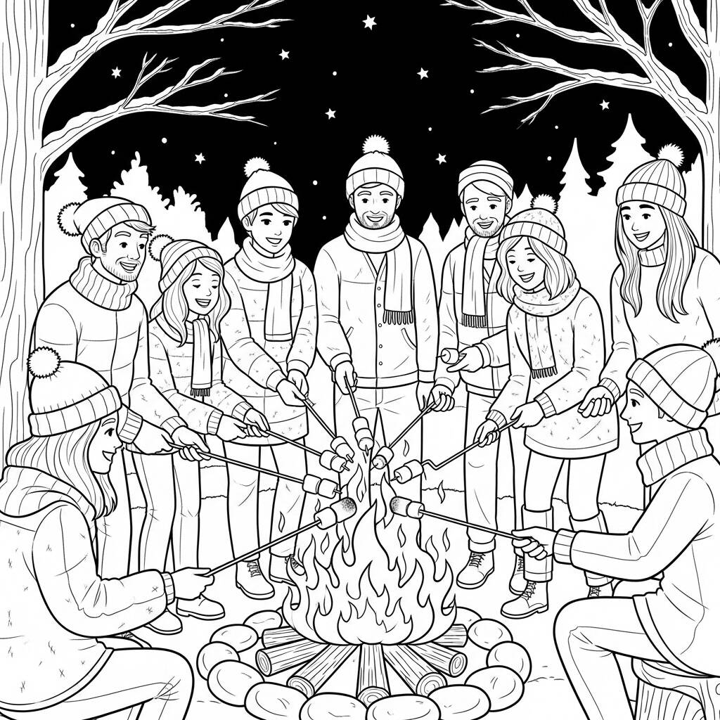 Inverno Cenas de Festa (Desenho para Colorir)