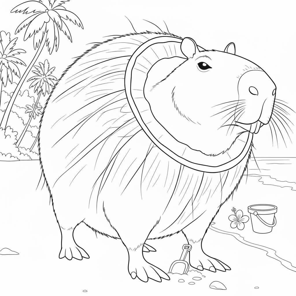 Italian Brainrot com Capivara Surfista (Desenho para Colorir)