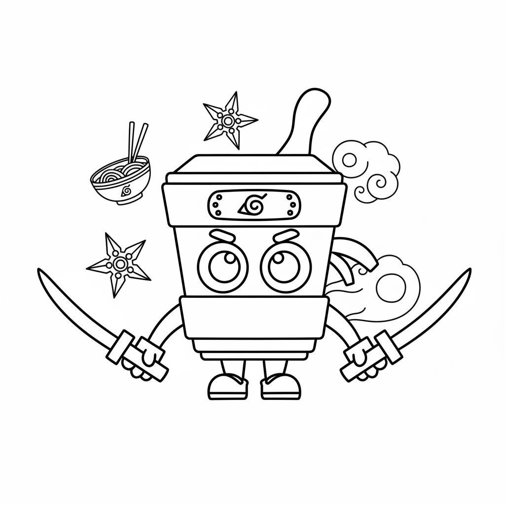 Italian Brainrot com Lamen Ninja (Desenho para Colorir)