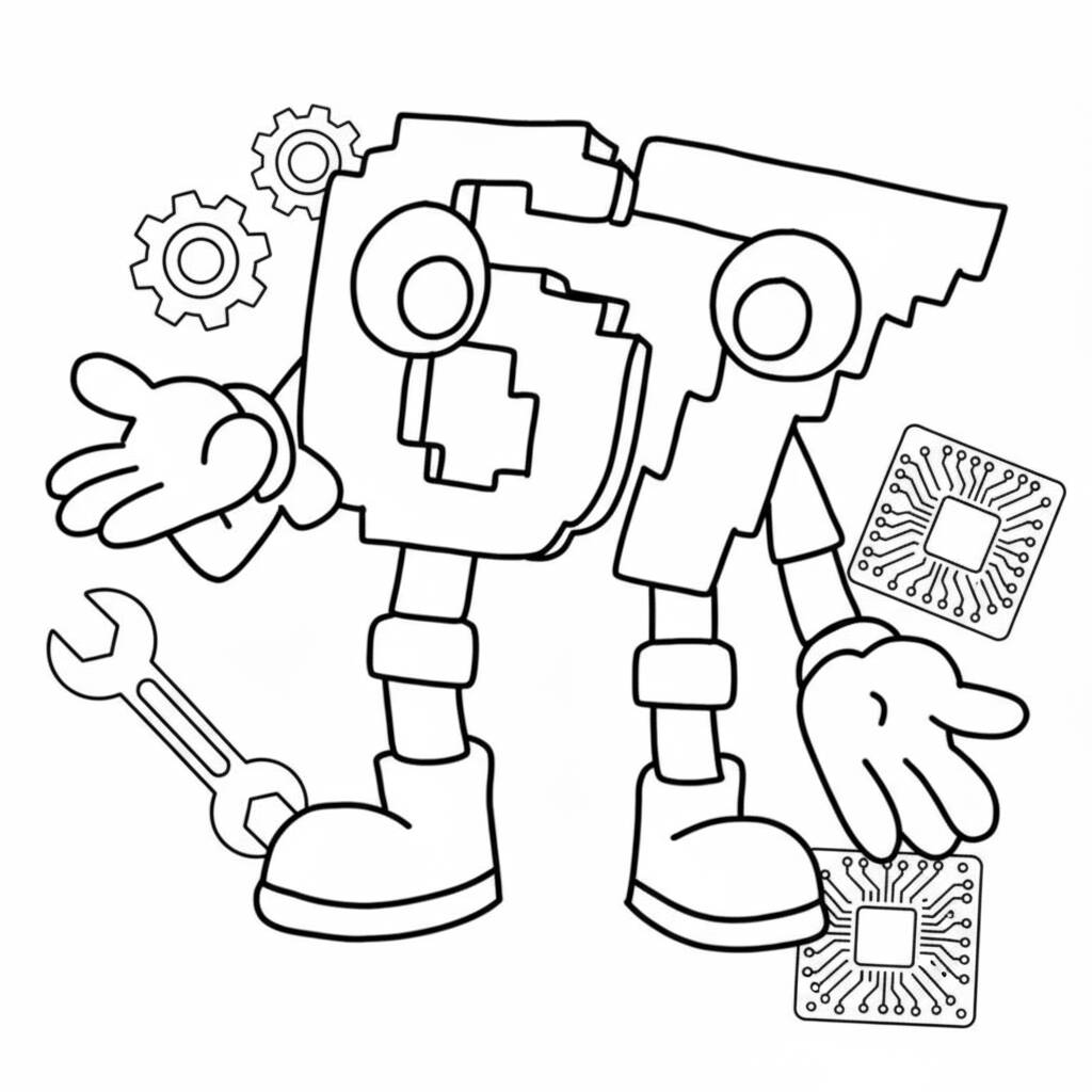 Italian Brainrot com Robô Engraçado (Desenho para Colorir)