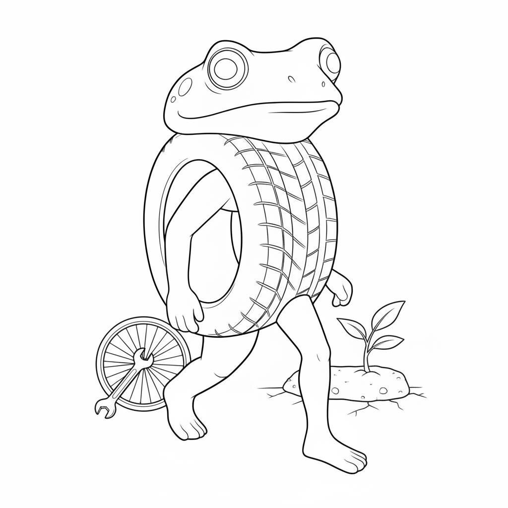 Italian Brainrot com Sapo de Pneus (Desenho para Colorir)