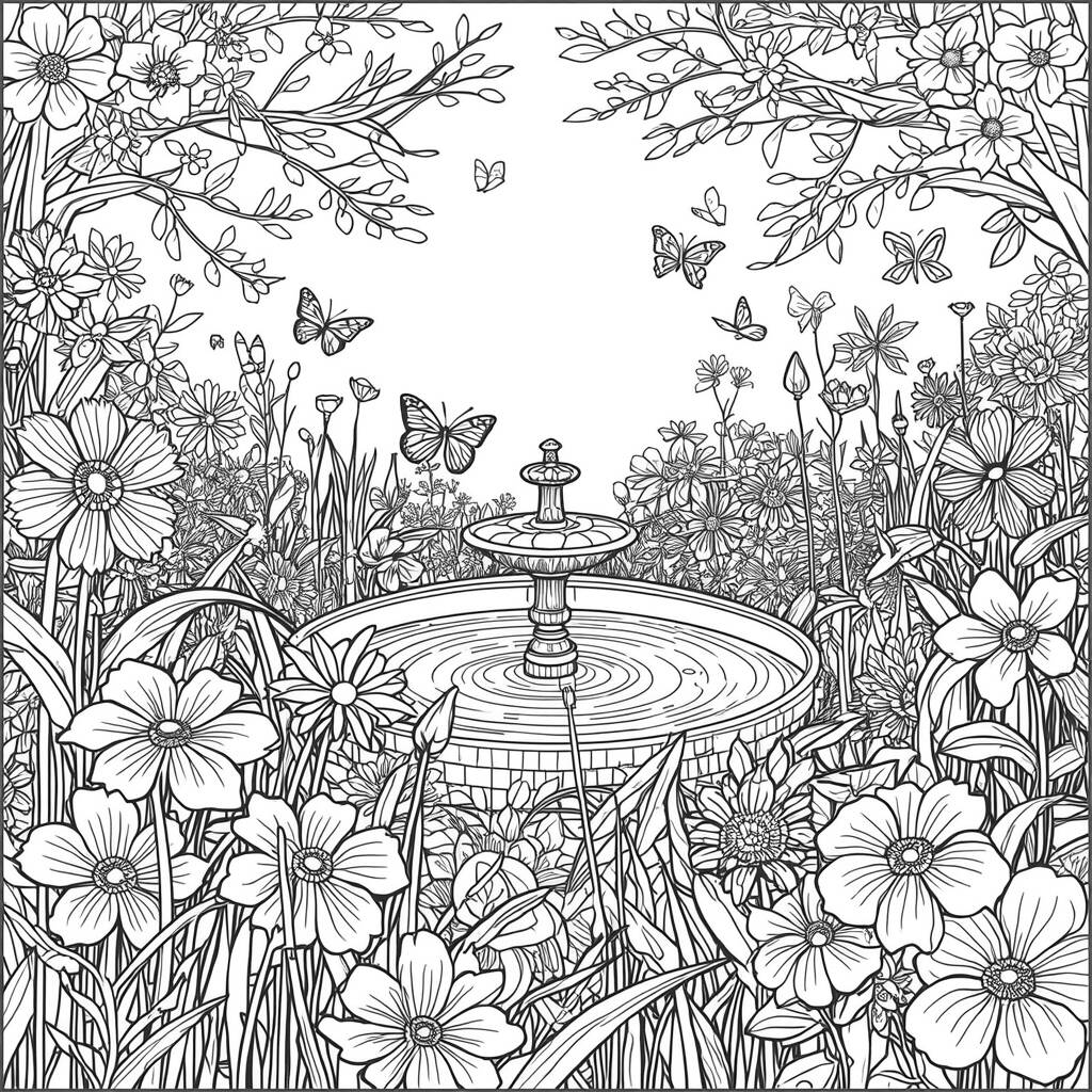 Jardim Floral Delicado (Desenho para Colorir)