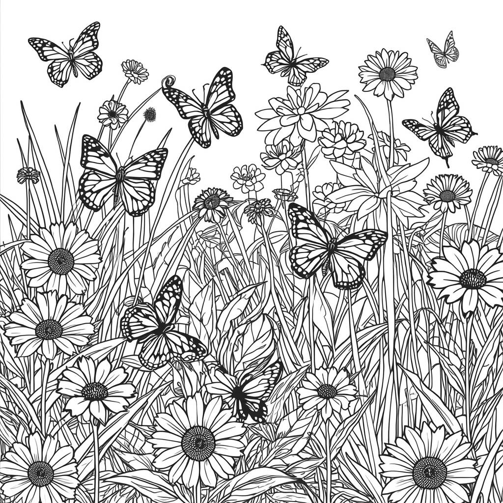 Jardim de Borboletas (Desenho para Colorir)