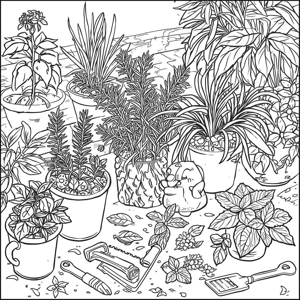 Jardim de Ervas (Desenho para Colorir)