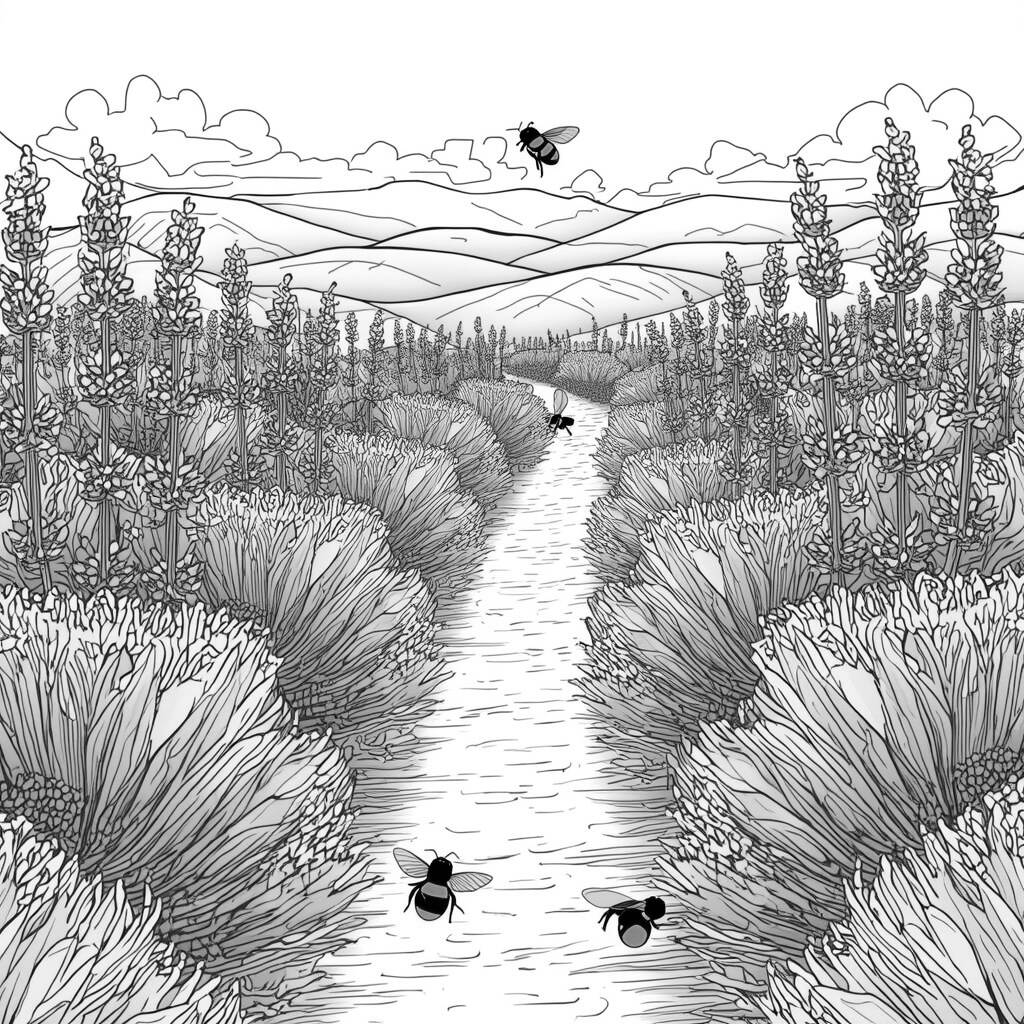 Jardim de Lavanda (Desenho para Colorir)