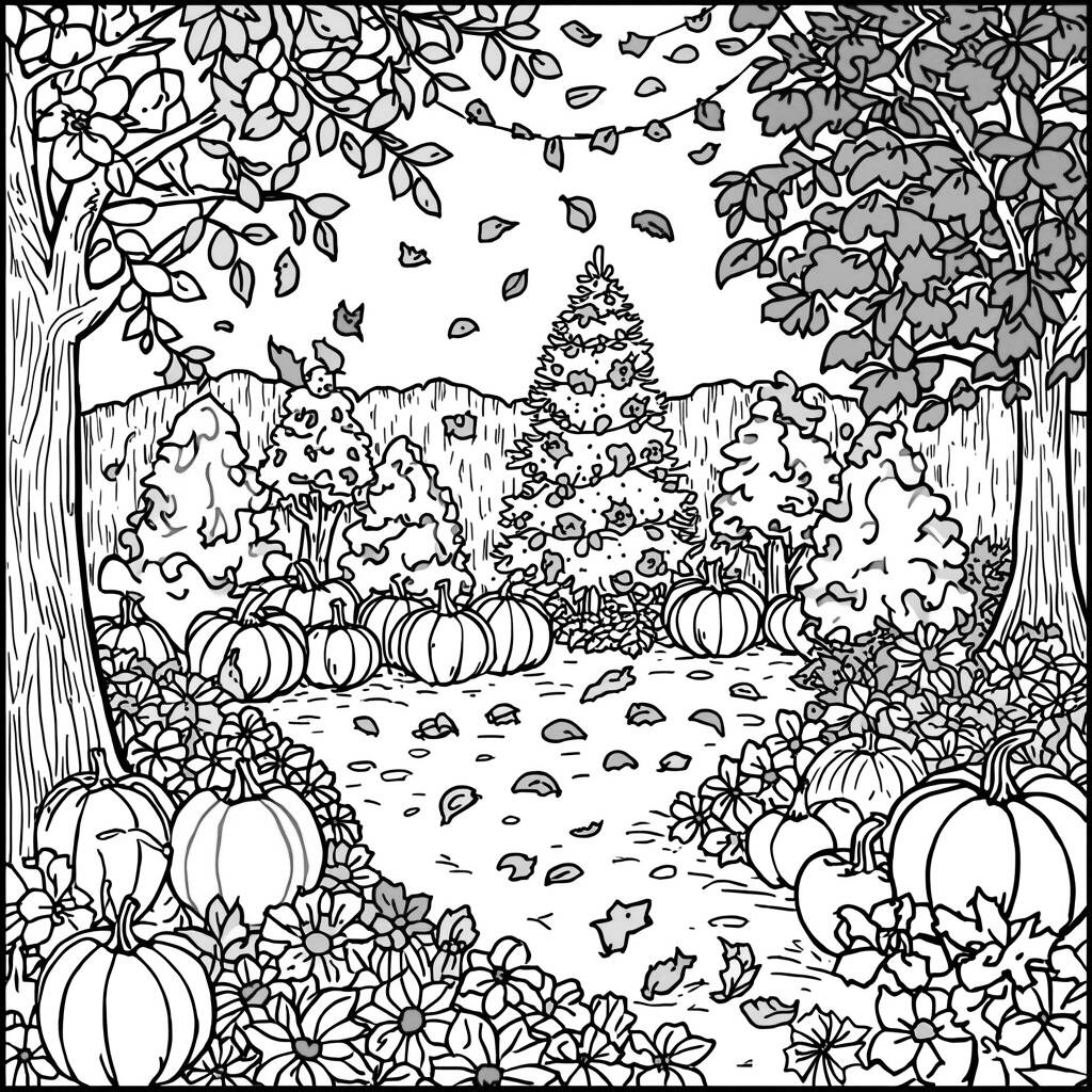 Jardim de Outono (Desenho para Colorir)