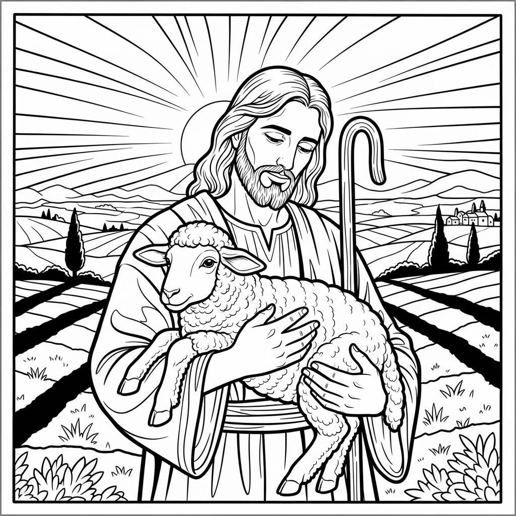 Jesús el Buen Pastor (Página para colorear)