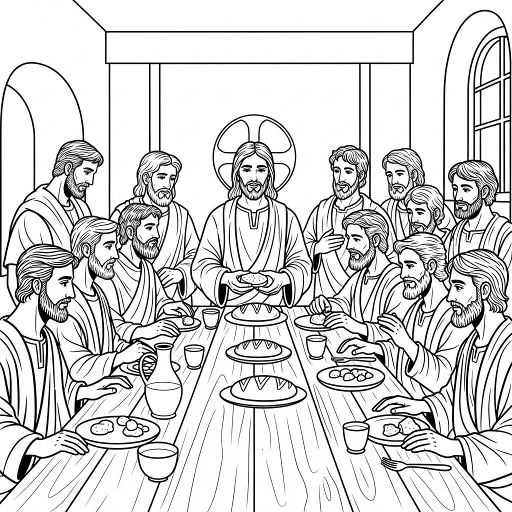 Jesús y el pan (página para colorear)