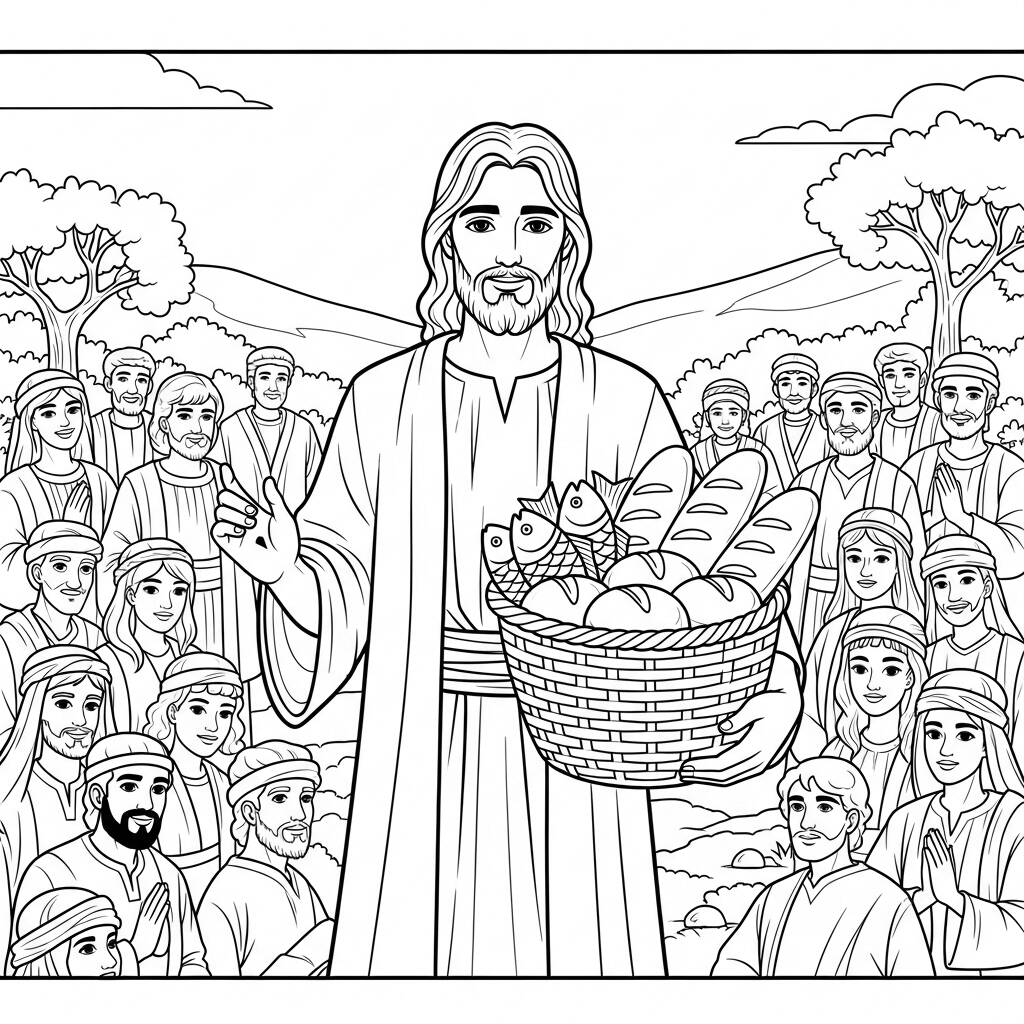 Jesús y el pez (página para colorear)