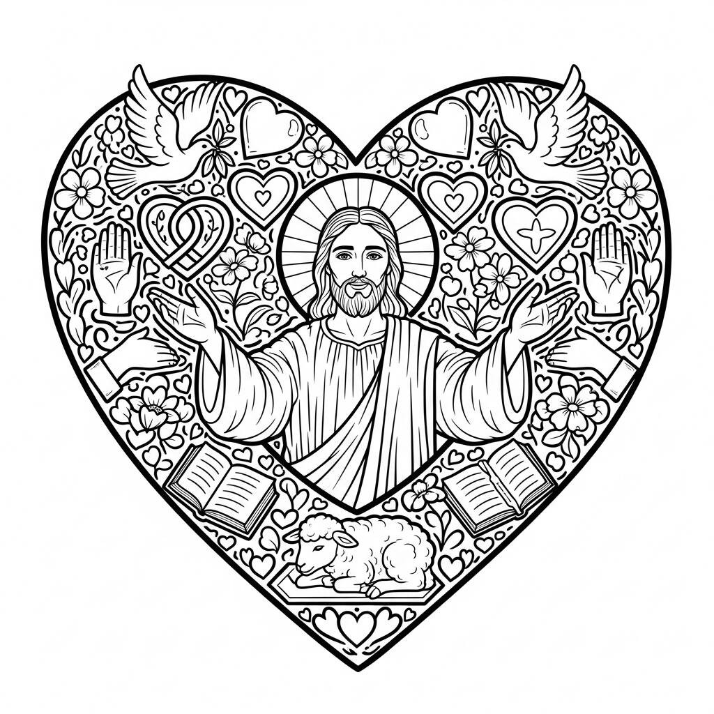Jesús y el Amor (Página para colorear)