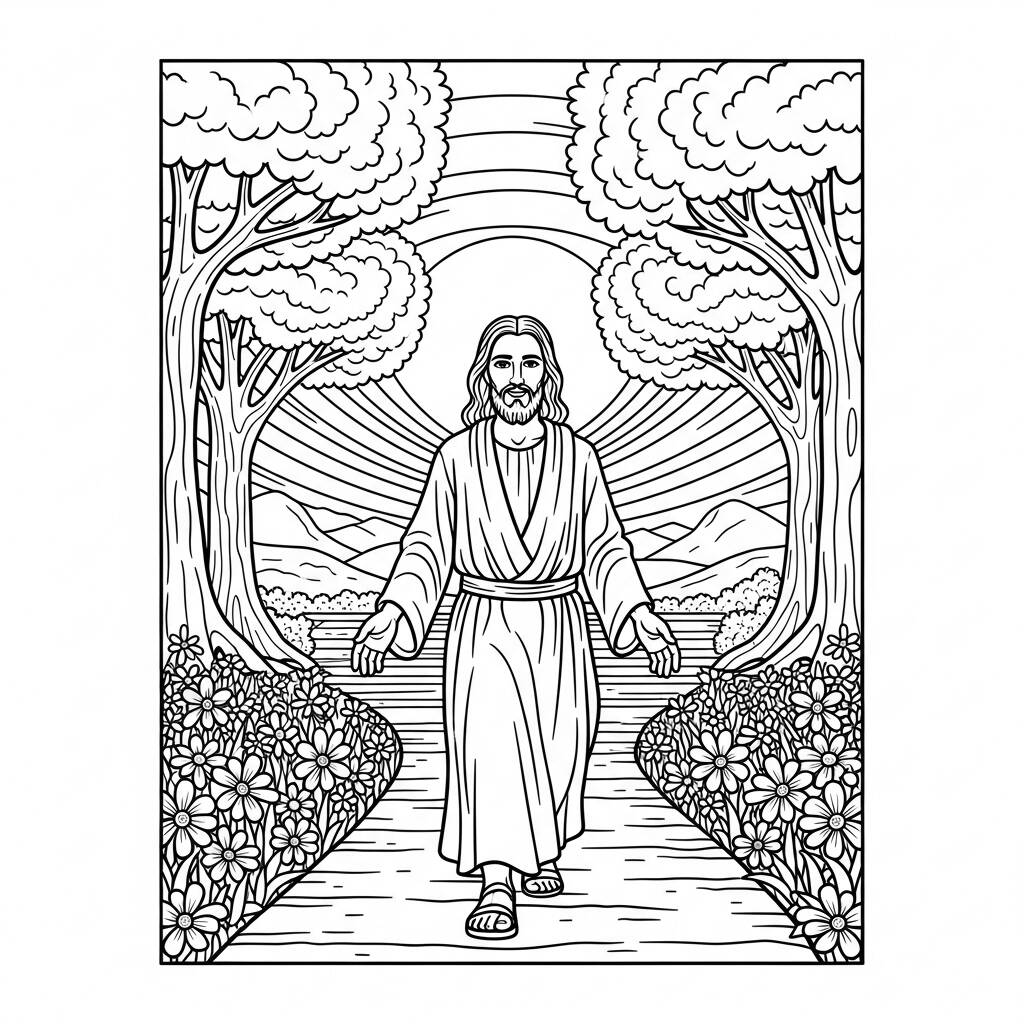 Jesús y el Camino de Vida (Página para colorear)