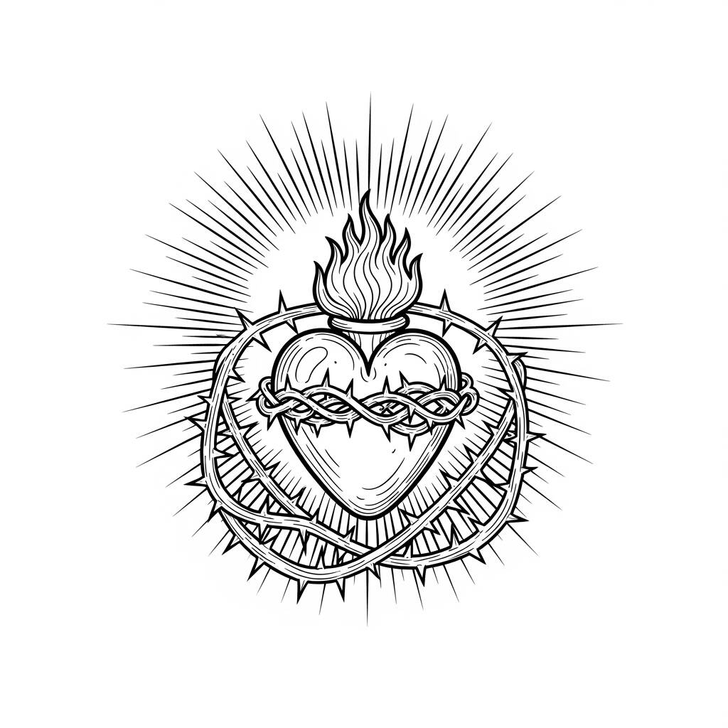 Jesús y el Sagrado Corazón (Página para colorear)
