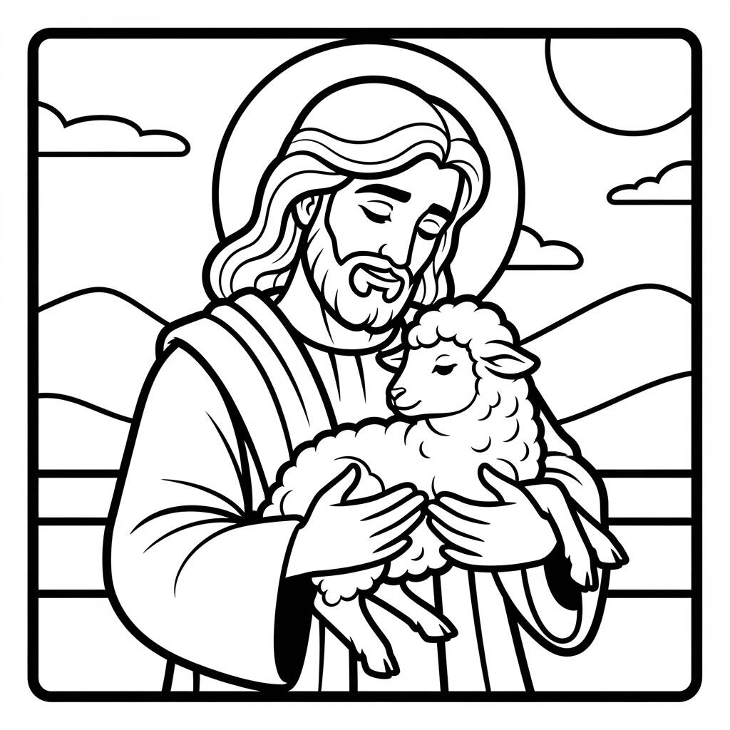 Jesús y el Cordero (Página para colorear)