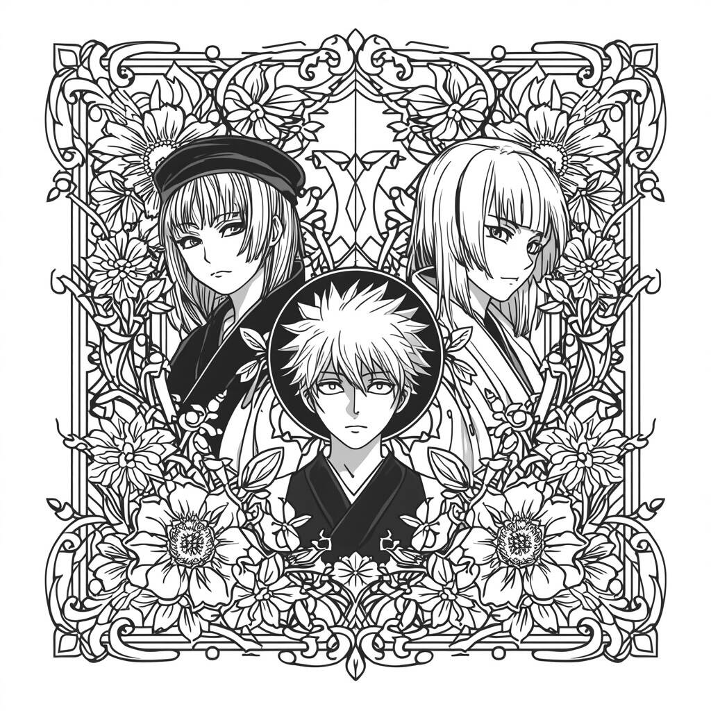 Jujutsu Kaisen Estilo Floral (Desenho para Colorir)