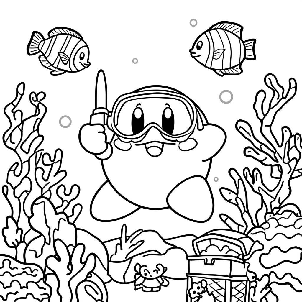 Kirby e a Aventura no Mar (Desenho para Colorir)
