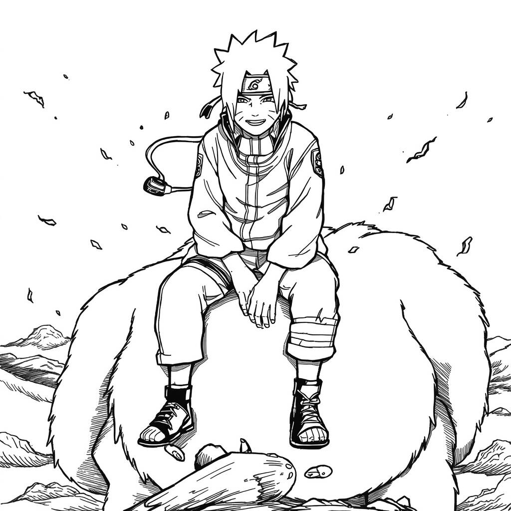 Kurama e Naruto (Desenho para Colorir)
