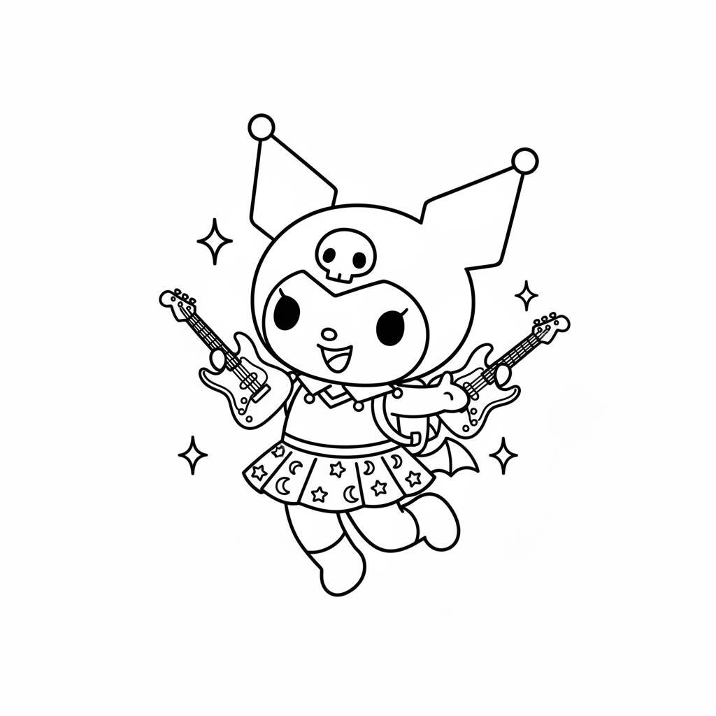 Kuromi Rockeira Fofa (Desenho para Colorir)