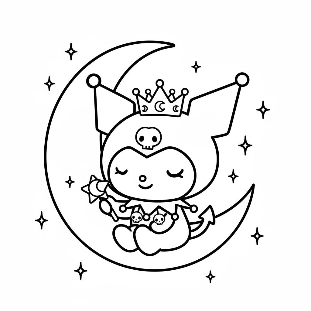 Kuromi na Lua Fofinha (Desenho para Colorir)