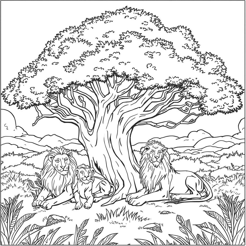 Leoes na Floresta (Desenho para Colorir)