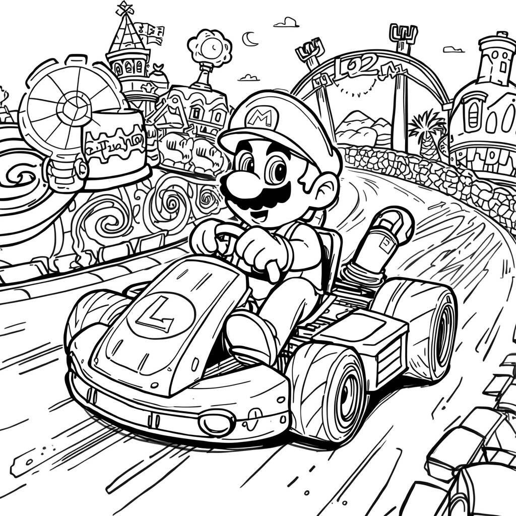 Mario Kart Criativo (Desenho para Colorir)