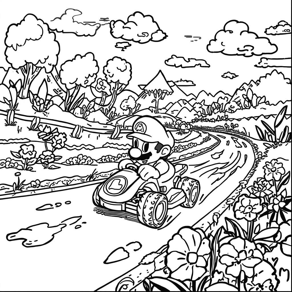 Mario Kart Natureza (Desenho para Colorir)