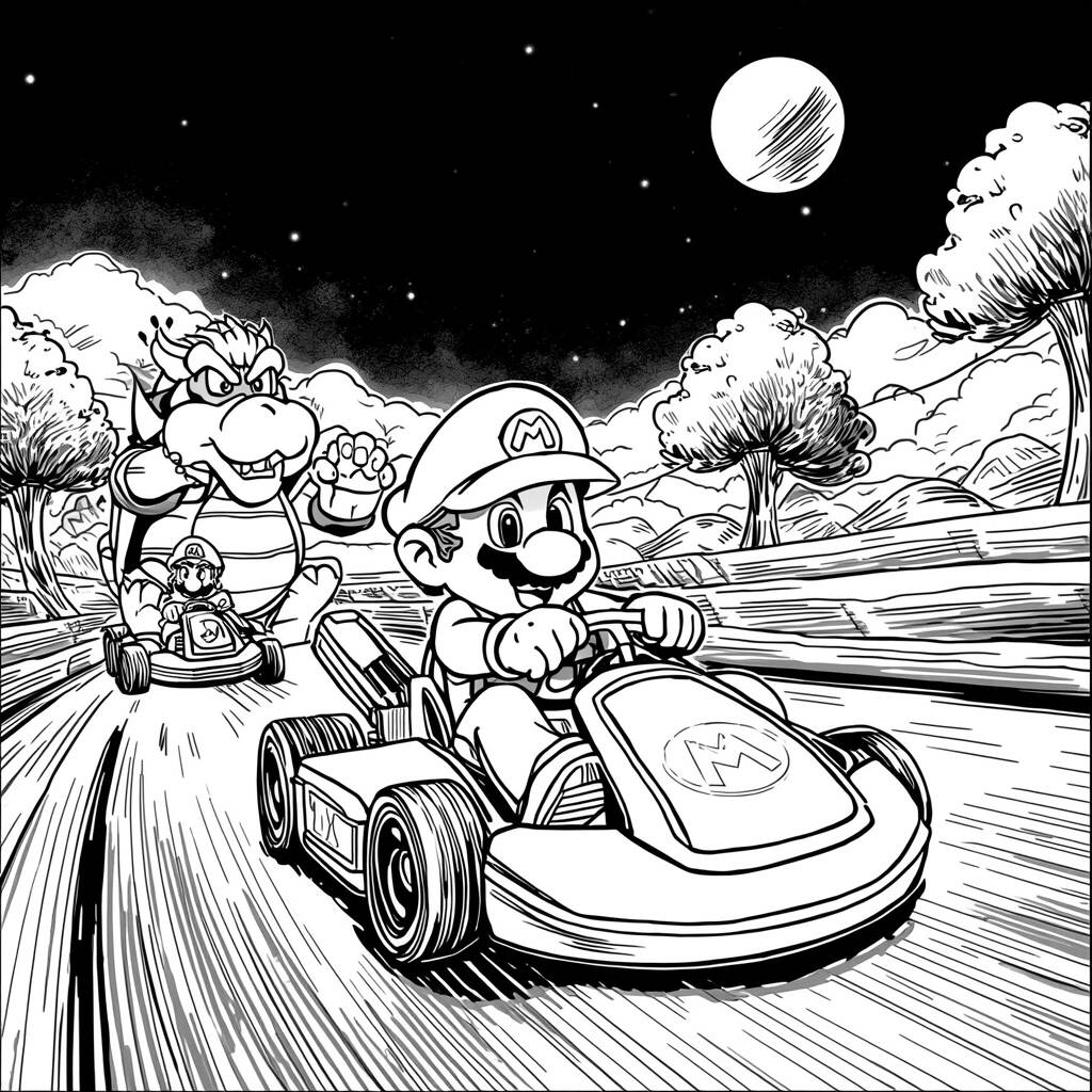 Mario Kart Noturno (Desenho para Colorir)