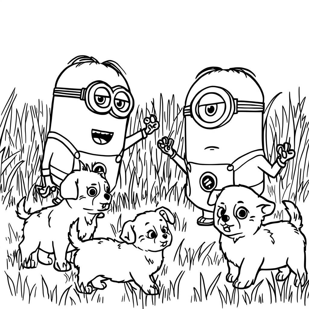 Minions e Animais Fofos (Desenho para Colorir)