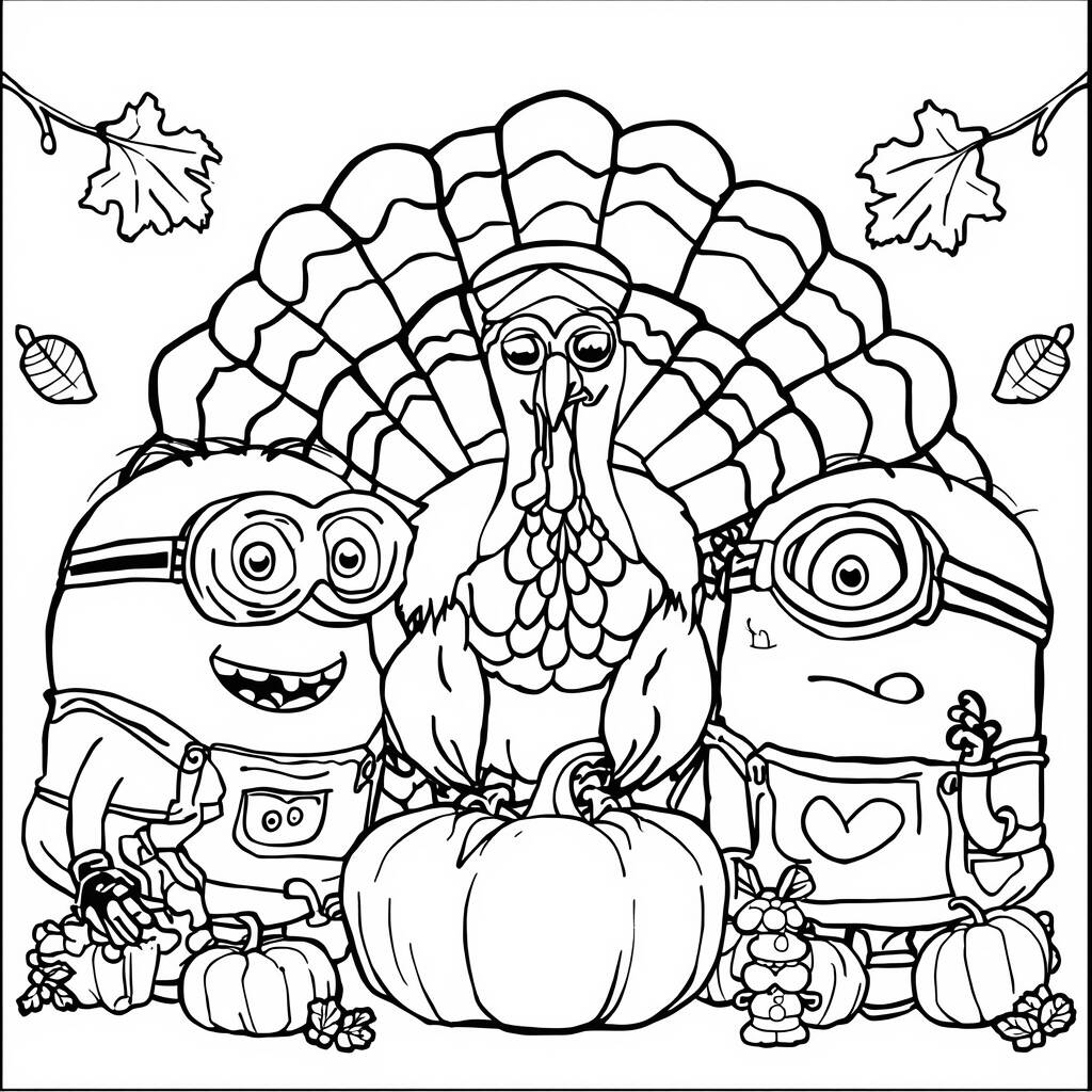 Minions e o Dia de Acao de Gracas (Desenho para Colorir)