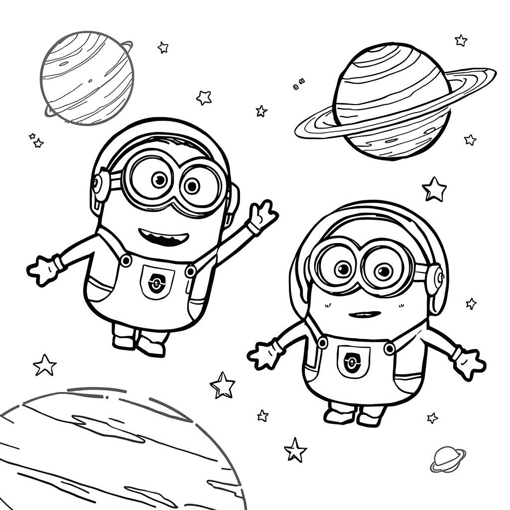 Minions e o Espaco Sideral (Desenho para Colorir)