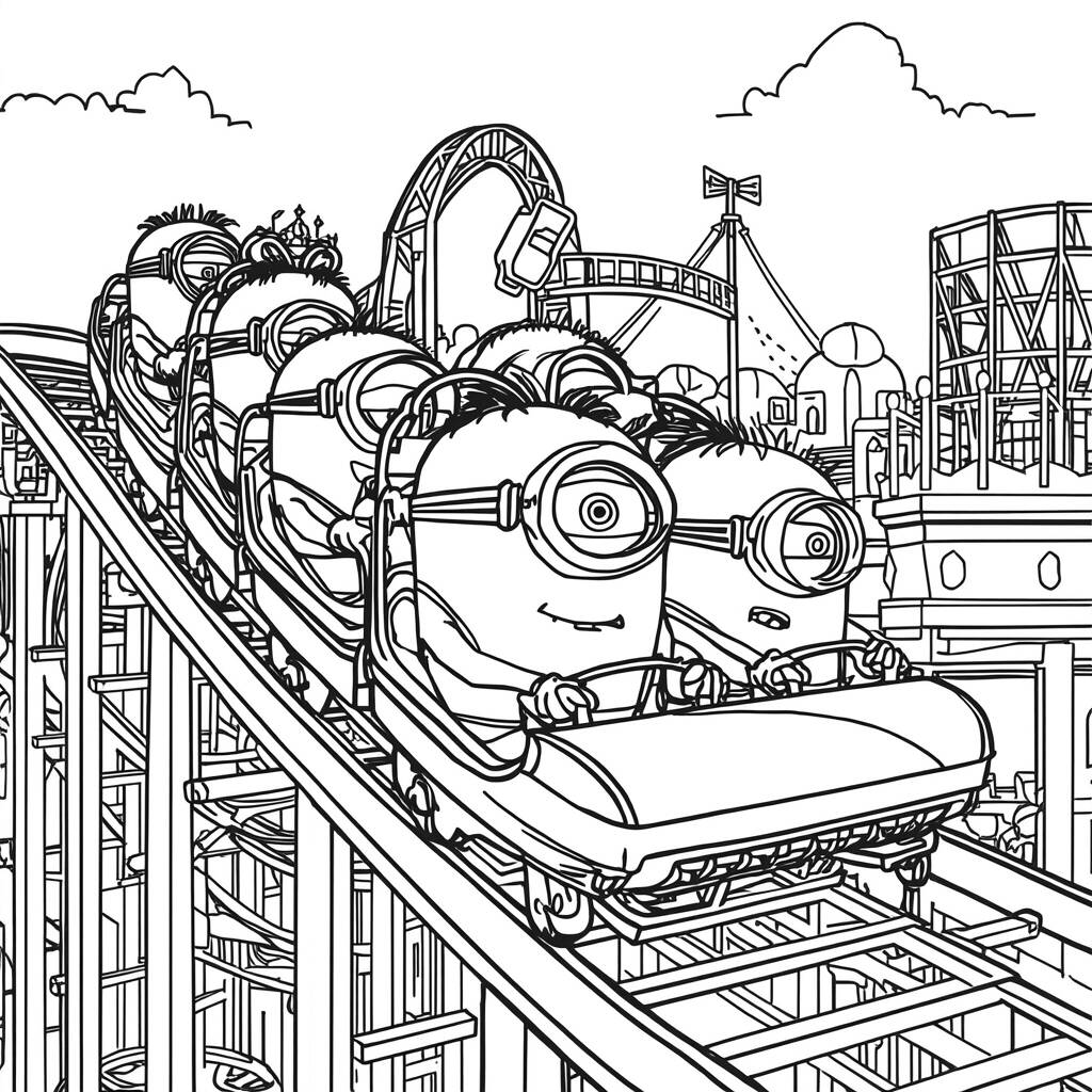 Minions no Parque de Diversoes (Desenho para Colorir)