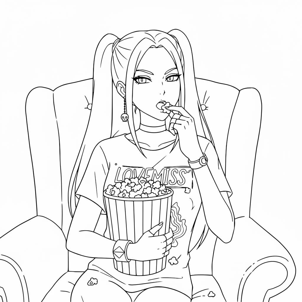 Mira Estilosa com Pipoca (Desenho para Colorir)