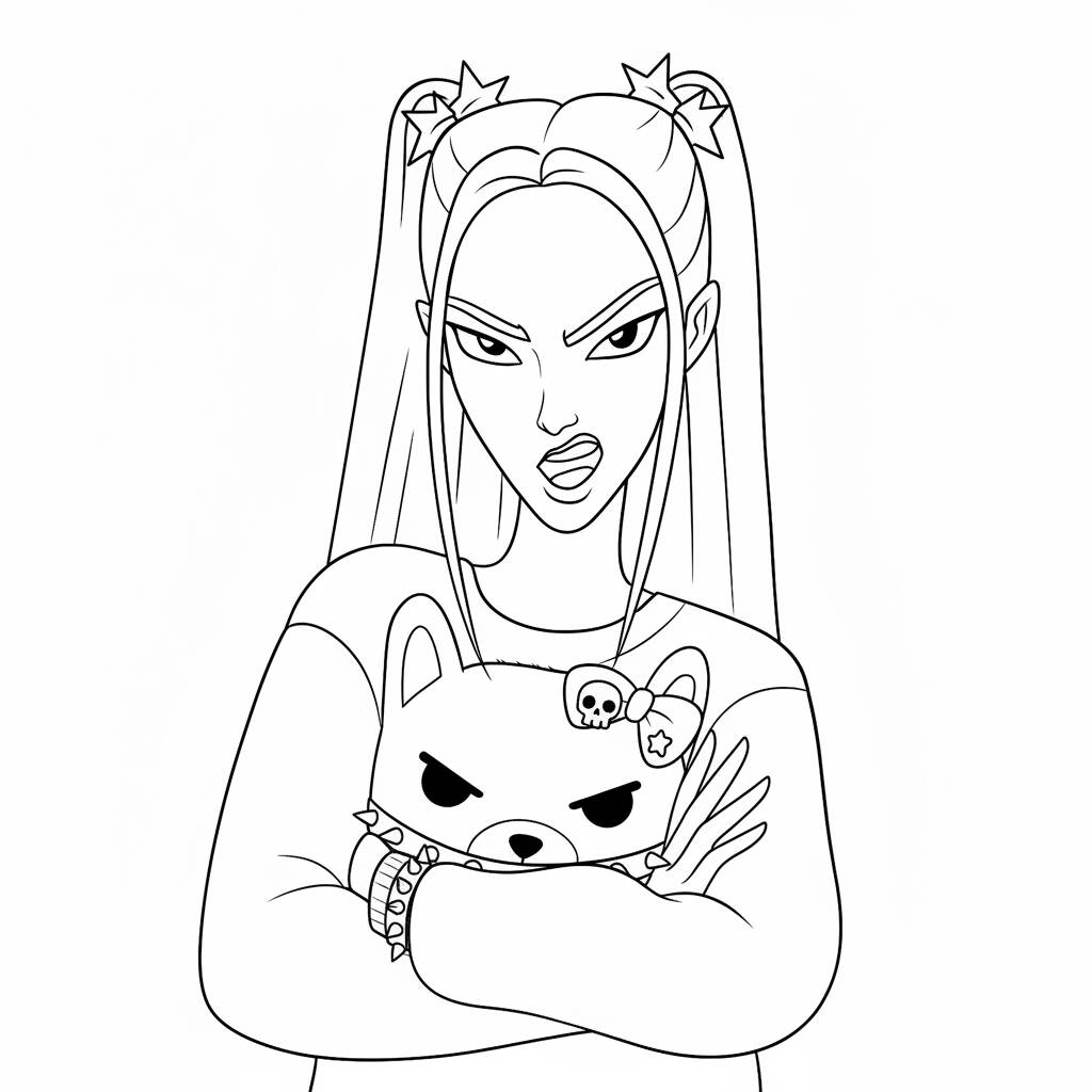 Mira Estilosa com Urso Guerreiras do K Pop (Desenho para Colorir)