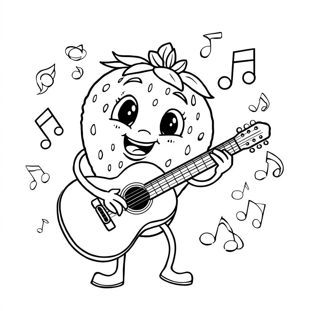 Morango e Musica (Desenho para Colorir)