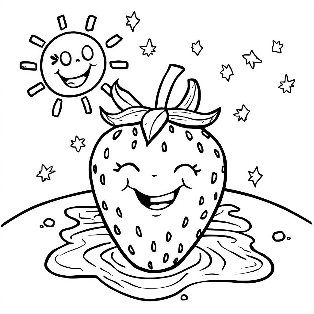 Morango e Sol (Desenho para Colorir)