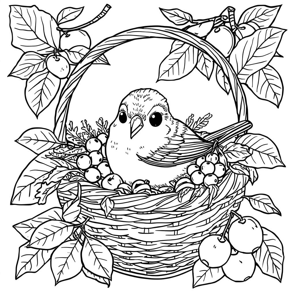 Passaro em uma Cesta (Desenho para Colorir)