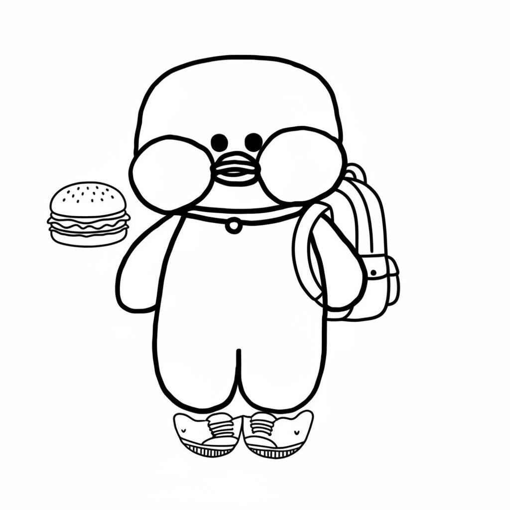 Pato de Papel com mochila e lanche