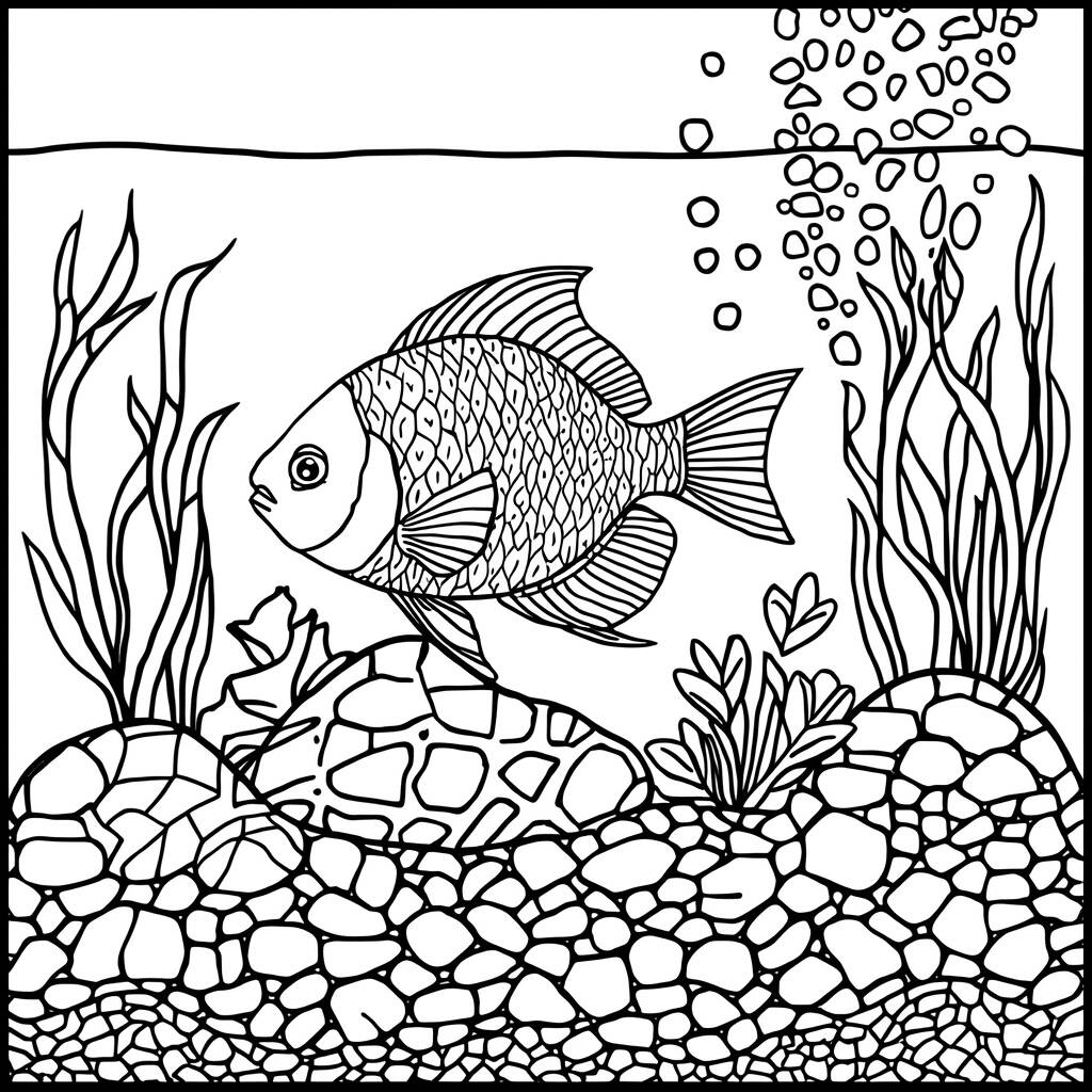Peixe em um Aquario (Desenho para Colorir)